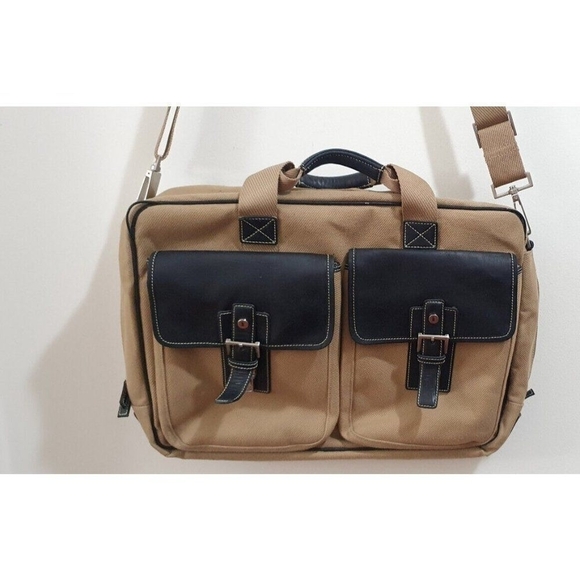Hartmann Ziptop Briefcase Canvas and Leather HUDSON COLLECTION TAN AND BLACK - Picture 7 of 16